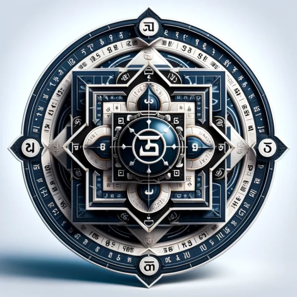 Shani Yantra, symbolizing the protective and stabilizing energies of Saturn. The Yantra's central square is divided into a 3x3 grid with numbers in a magic square arrangement. The dark blue and black tones represent Saturn’s influence, with silver accents for balance. This Yantra is believed to offer protection, reduce Saturn’s negative effects, and enhance mental strength.