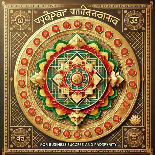 piritual and Energetic Benefits of the Vyapar Vridhi Yantra The Vyapar Vridhi Yantra is imbued with powerful spiritual energies that work subtly yet effectively to bring tangible success and growth. Its meticulously designed geometric pattern resonates with energies that support prosperity and harmonize personal and business intentions with positive cosmic forces. Here’s a closer look at how the yantra aids in achieving business success: Attracts Prosperity: The yantra’s sacred geometry helps to attract opportunities that align with business growth. Removes Financial Obstacles: It eliminates energetic blockages that may be hindering financial success. Balances Energies: By aligning personal energy with business goals, the yantra creates harmony and balance, leading to more sound business decisions. Boosts Entrepreneurial Confidence: With its subtle yet impactful influence, users often feel more motivated and confident in pursuing ambitious business ventures.